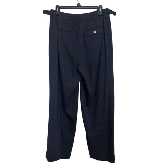 J Crew Italian Linen Blend Wide Leg Pleated Trousers Size 8 Tall Navy Preppy - Picture 2 of 7